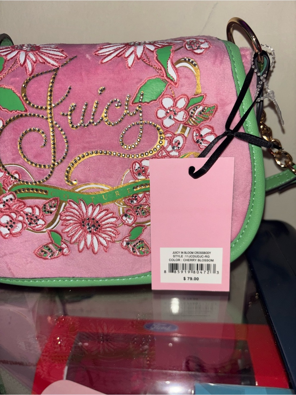 Juicy Couture Pink & Green Embroidered Crossbody Bag - Picture 3 of 7